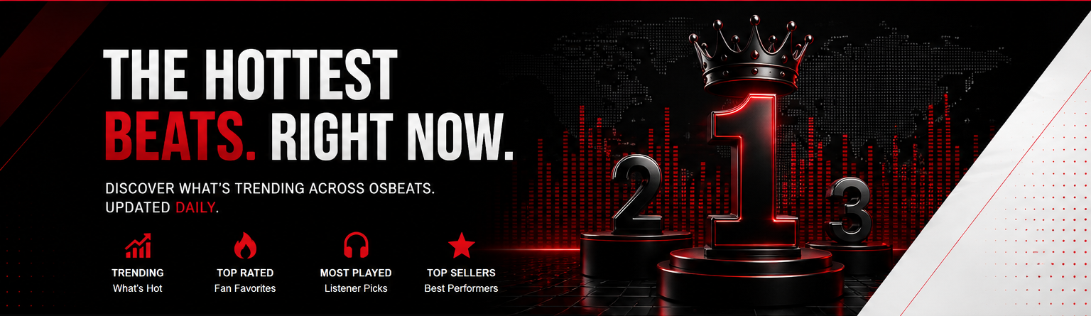 The hottest beats right now — Trending, Top Rated, Most Played, and Top Sellers on OSBeats.