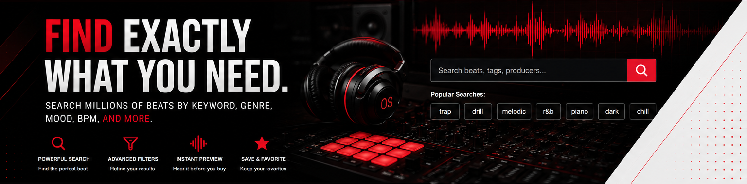 Find exactly what you need on OSBeats — powerful search, advanced filters, instant preview, save and favorite.